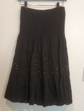 Strapless Black Tiered Maxi Dress with Bead Detail